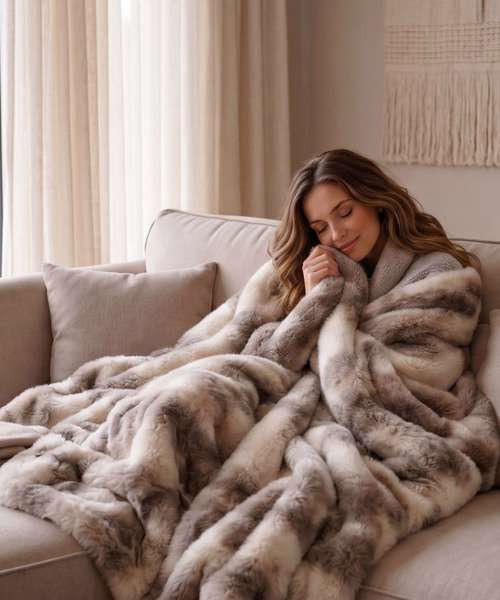 Luxury faux fur heated throw (127 x 152cm)